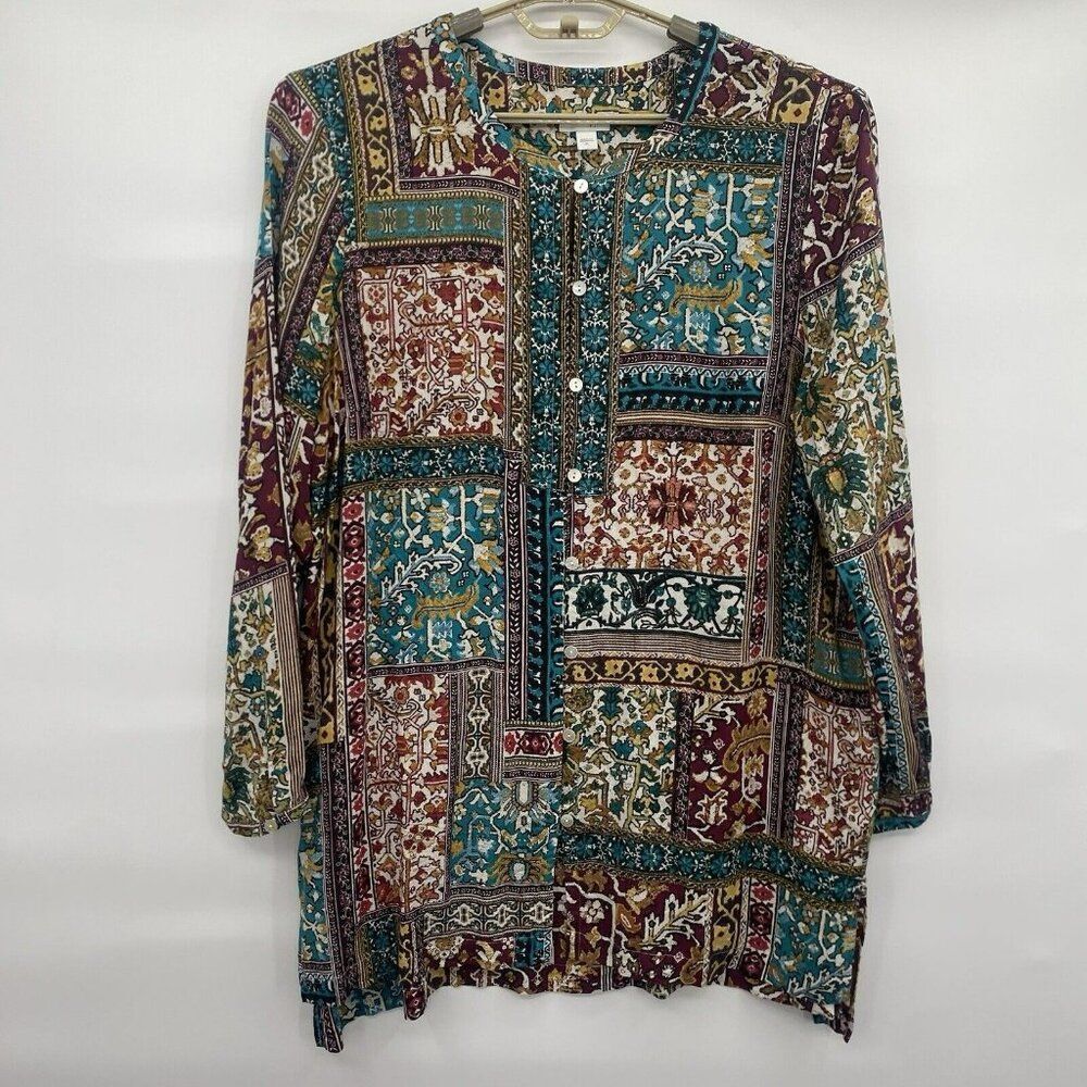 J. Jill Patchwork Print Bohemian Button Front Tun… - image 1